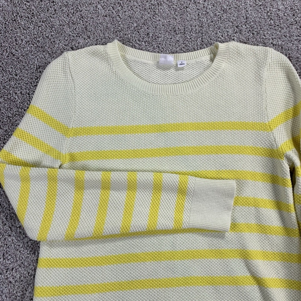Gap Curve Hem Crew Yellow Stripe Sweater Women's Small Cotton - Picture 2 of 6